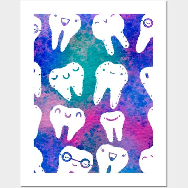 Happy Teeth illustration for Dentists, Hygienists, Dental Assistants, Dental Students and anyone who loves teeth by Happimola Wall Art by Happimola
